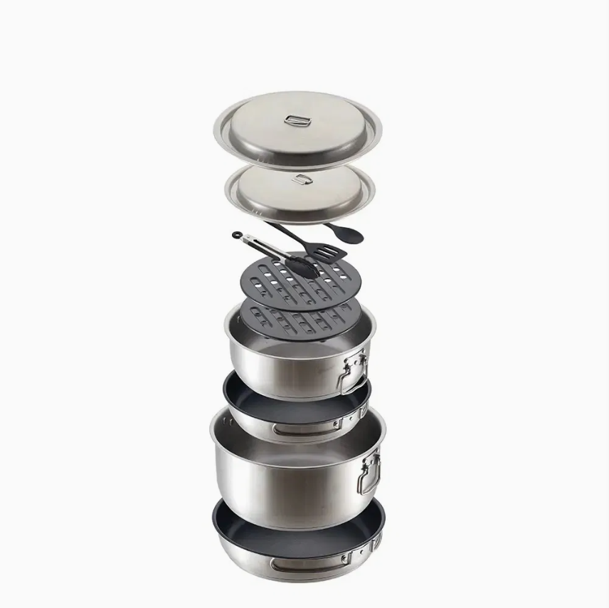 11PCS Stainless Steel Camping Cookware Set with Frying Pan for Picnic Hiking Camping Travel