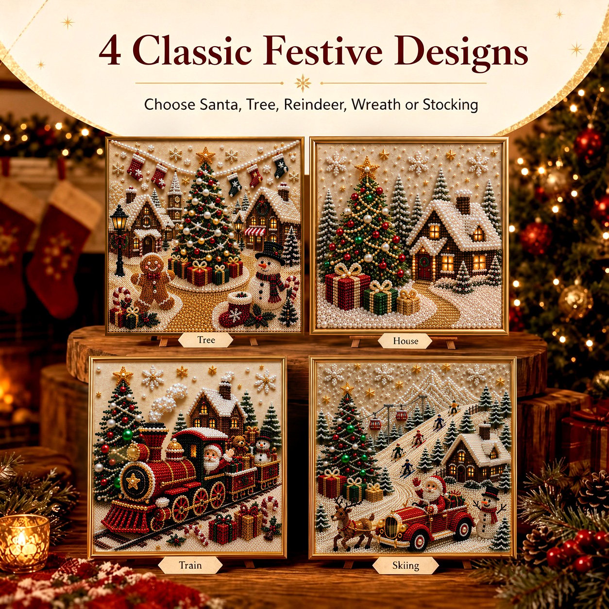 🎄🎅 Premium 3D Pearl Christmas Wall Art Kit | Luxury Flocked Canvas with Scratch-Resistant Non-Fading Pearl Beads DIY Holiday Decor ⛄️❄️